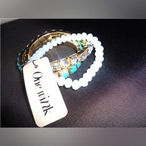 NEW One Wink Set of 3 Jewel, Stone, Turquoise Stretch Bracelets